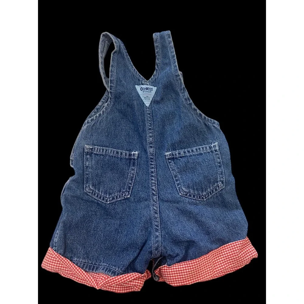 Oshkosh B'Gosh Denim Jean Shortalls Overalls Size 12M Red Gingham Bottom Vintage